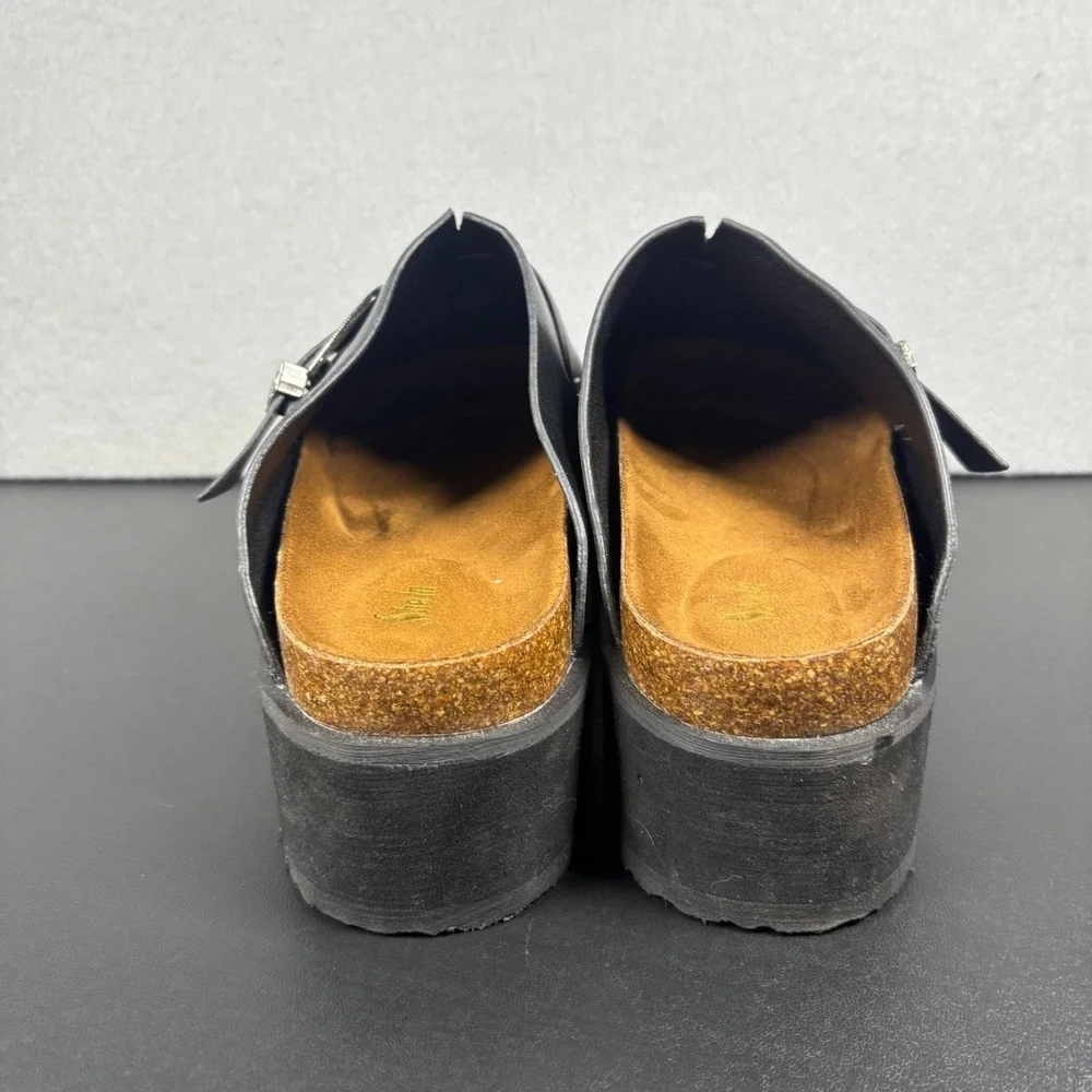 Womens Black Platform Clogs Size 10 Buckle Mules Goth Grunge Chunky Slip On Shoe